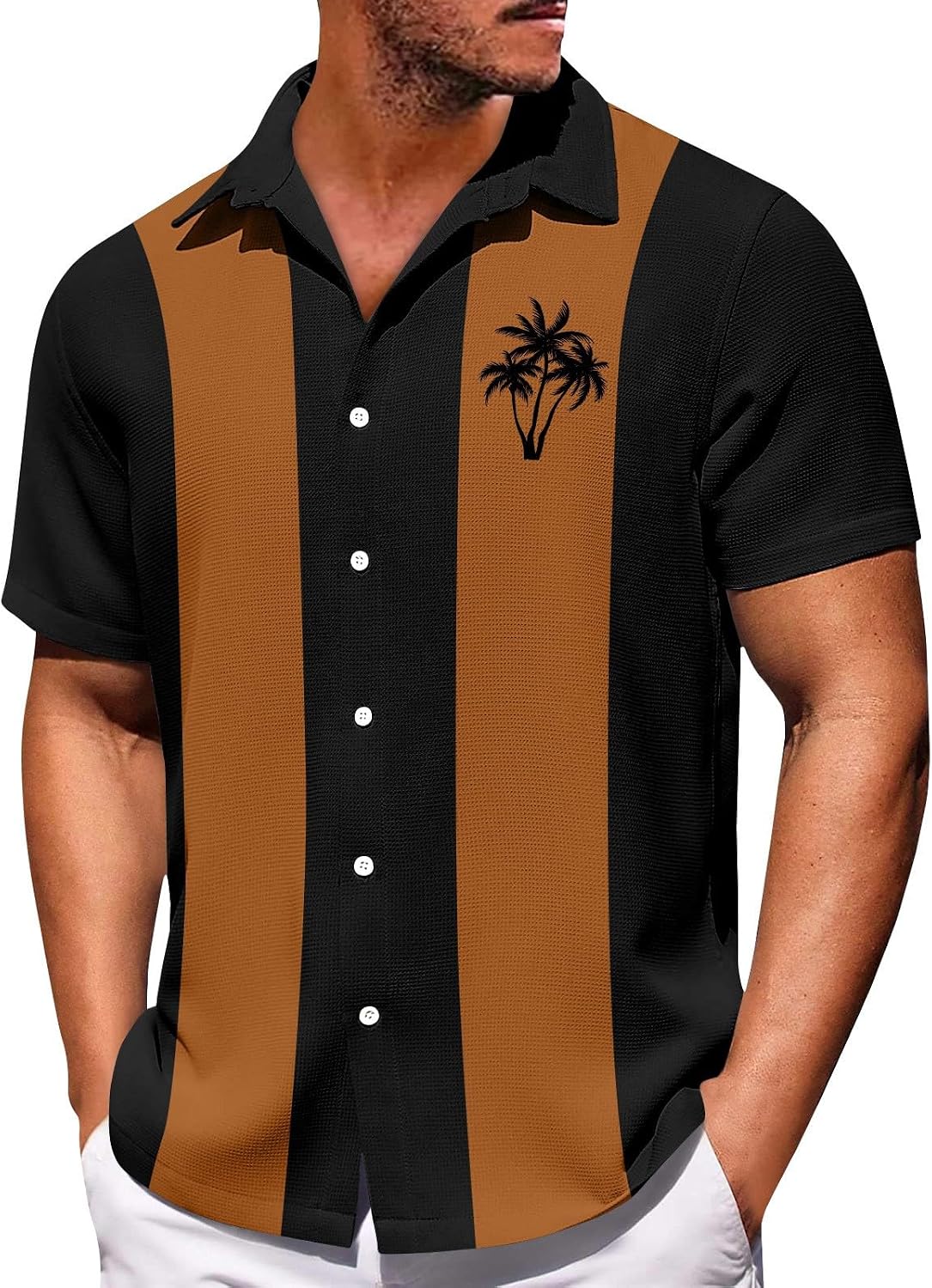RTRDE Men's Button Down Shirts Short Sleeve 50S Vintage Style Retro Cuban Bowling Beach Shirt, M-8XL