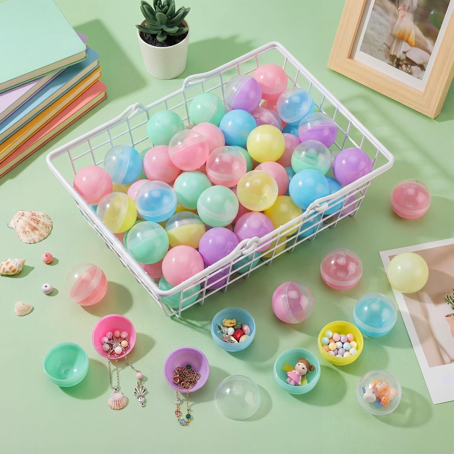 Sosation 50 Pcs 2.95 Inch Gumball Vending Machine Capsules Empty Round Plastic Containers Toy for Prizes Party Favors(Light Color)