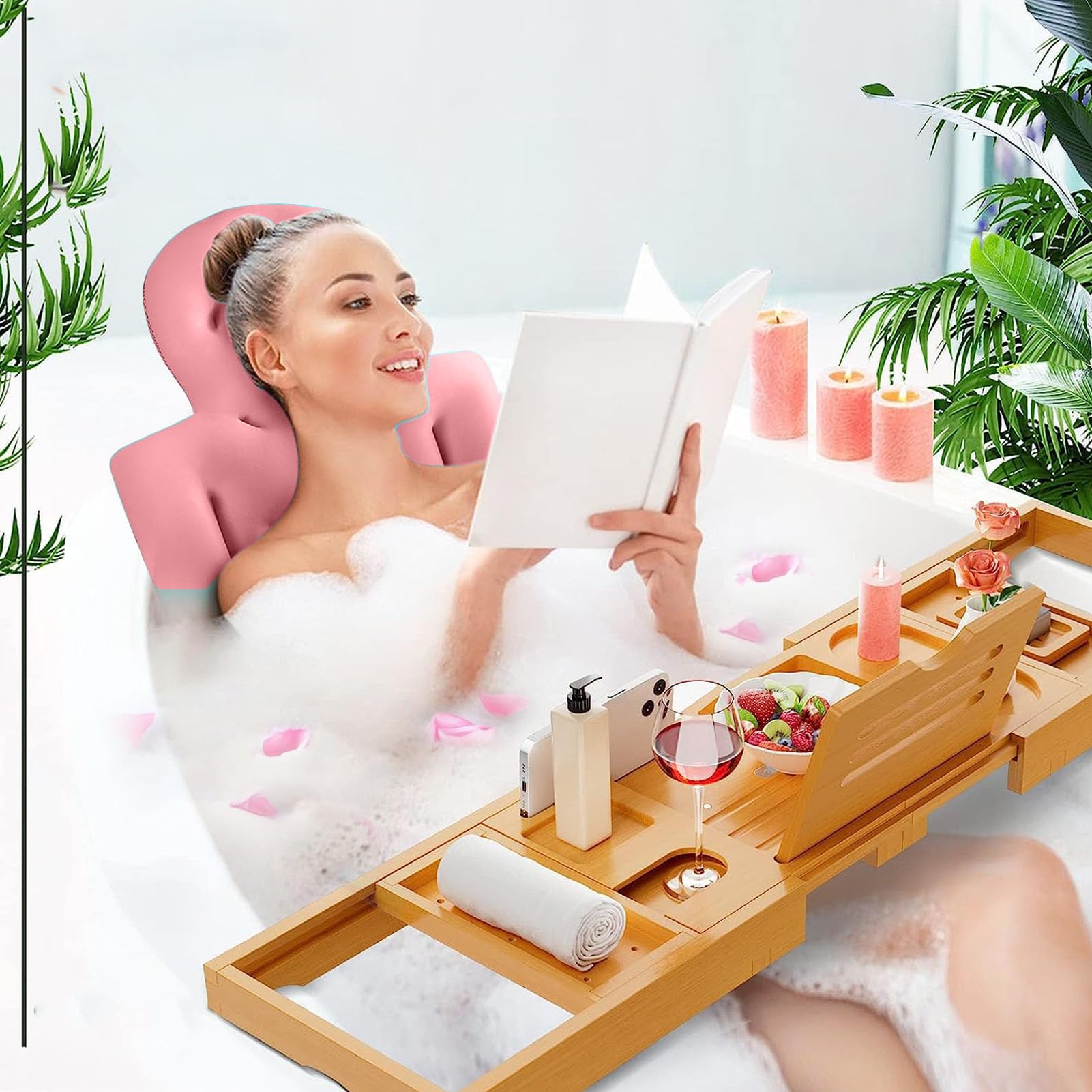 Almohada de Baño de Cuerpo Completo para Bañera, Cojín Grueso para Bañera con Fuertes Ventosas, Almohada de Lujo para Bañera, para Reposacabezas, Soporte para Cuello y Espalda