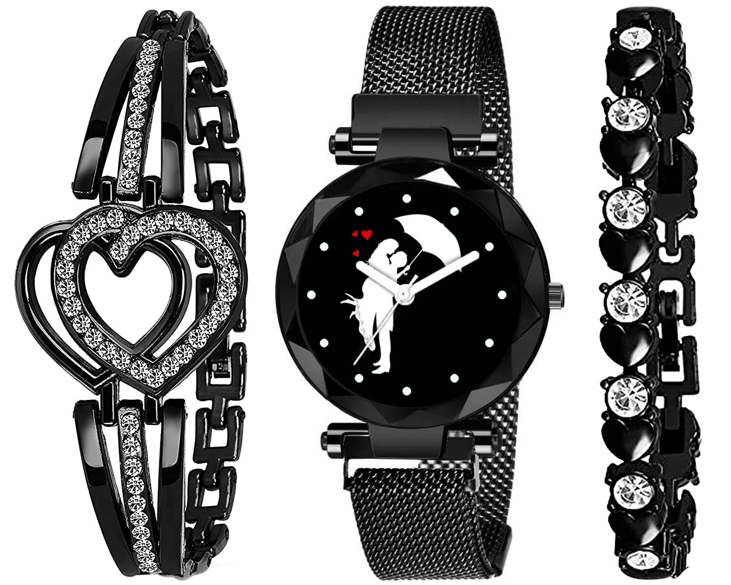 RUSTET Branded Analogue Black Umbrella Dial Magnet Watch with Gift Bracelet for Women or Girls(Combo of 3) (Black2) (B09R7SGFWW) Amazon Price History, Amazon Price Tracker