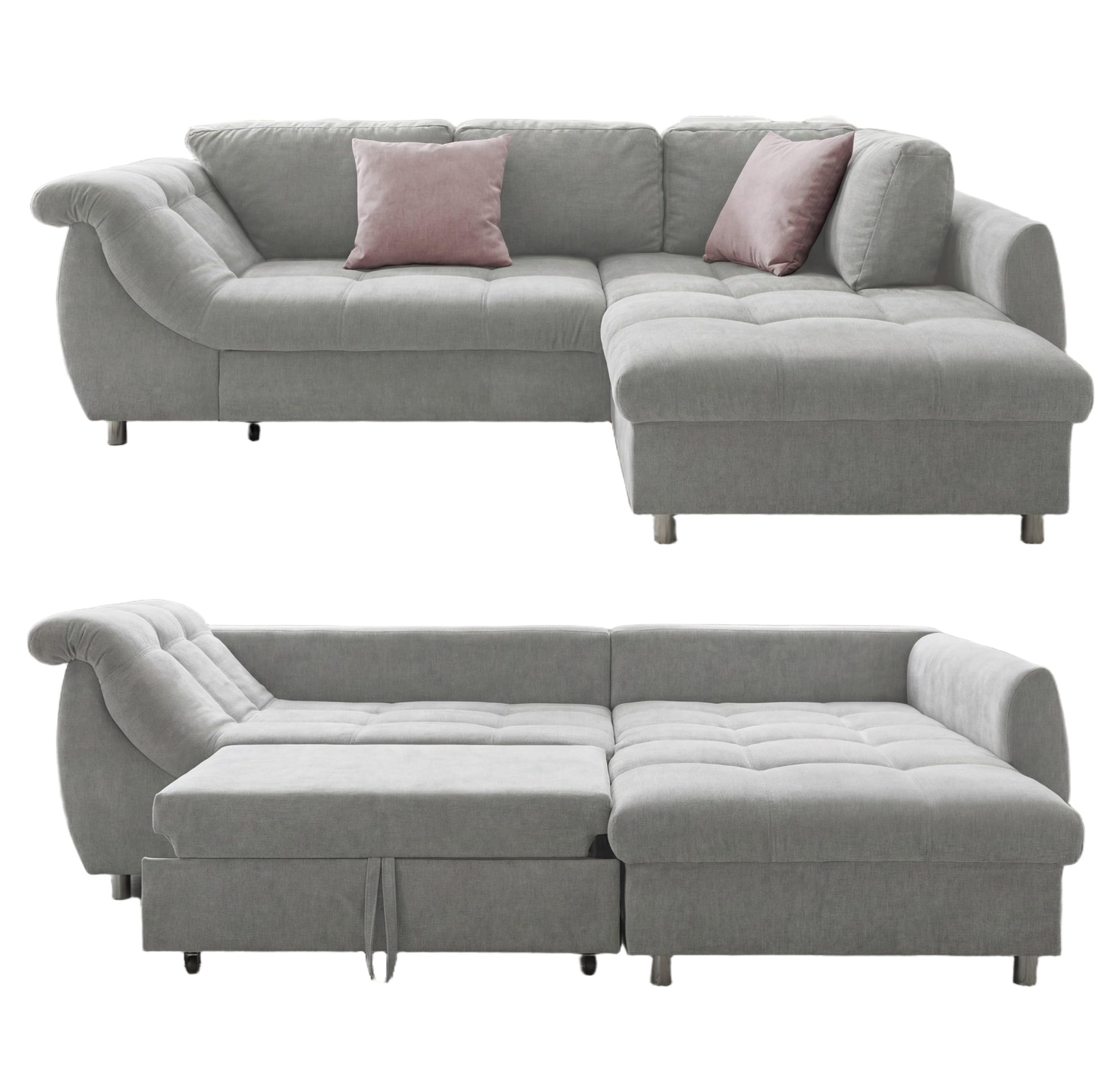 luma-home Ecksofa 17003 – Schlafcouch, Ottomane rechts, Mikrofaser Grau