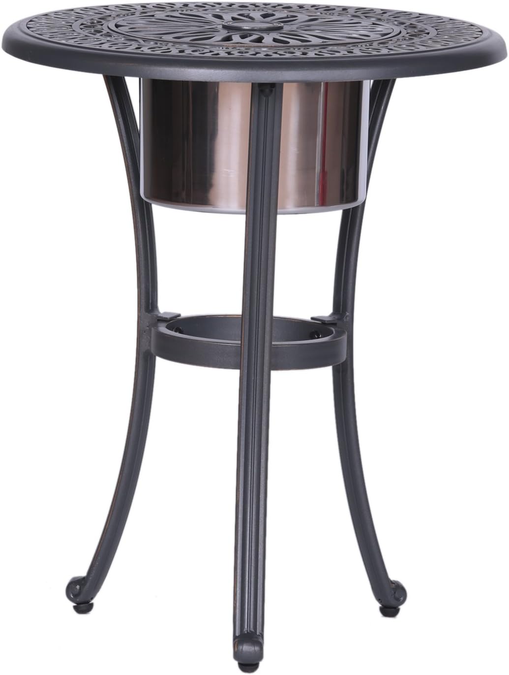 Outdoor Patio Aluminum Round Bistro Table/Side Table with Ice Bucket