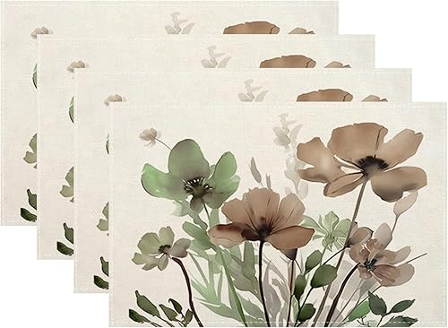 Miniatura 22 de Juego de 4 manteles individuales florales con estampado de bloques de 12 x 18 pulgadas, manteles individuales rectangulares modernos y bohemios con