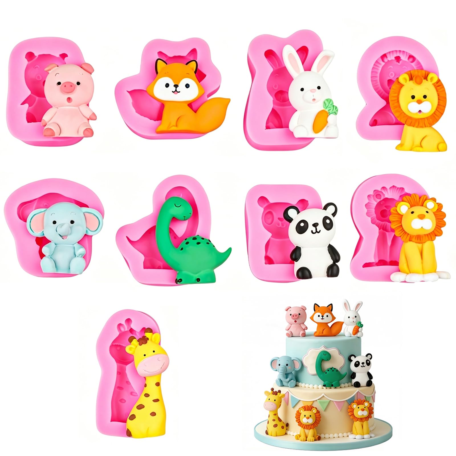 9-Piece Silicone Mould for Clay Art, Jungle Animal Fondant Molds for Cake Decorating, Chocolate Mould Silicone, Cupcake Topper Molds for Polymer Clay and Epoxy Resin Crafting-image-31