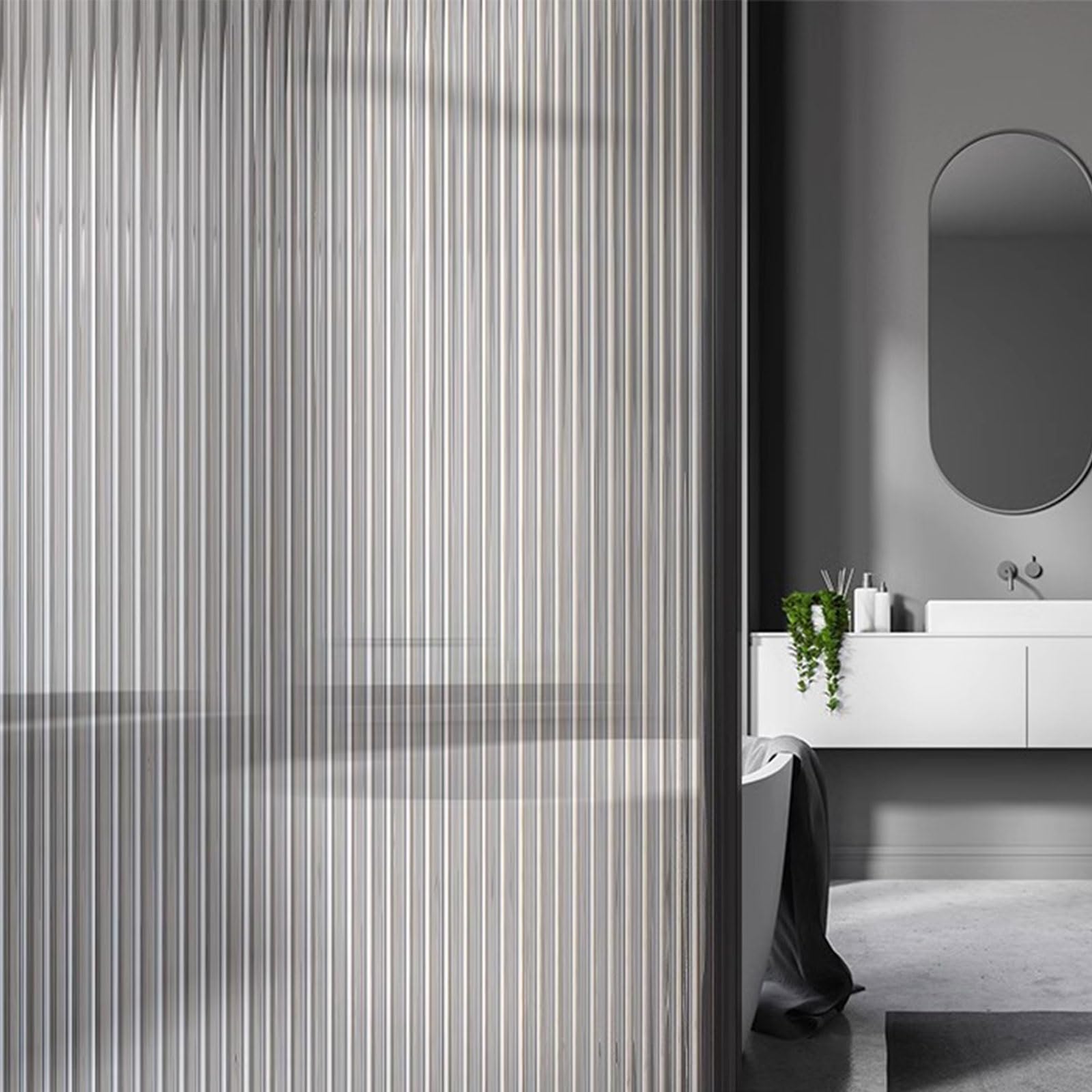 Eiauiuo Fluted Glass Window Privacy Film Static Cling Frosted Glass Film