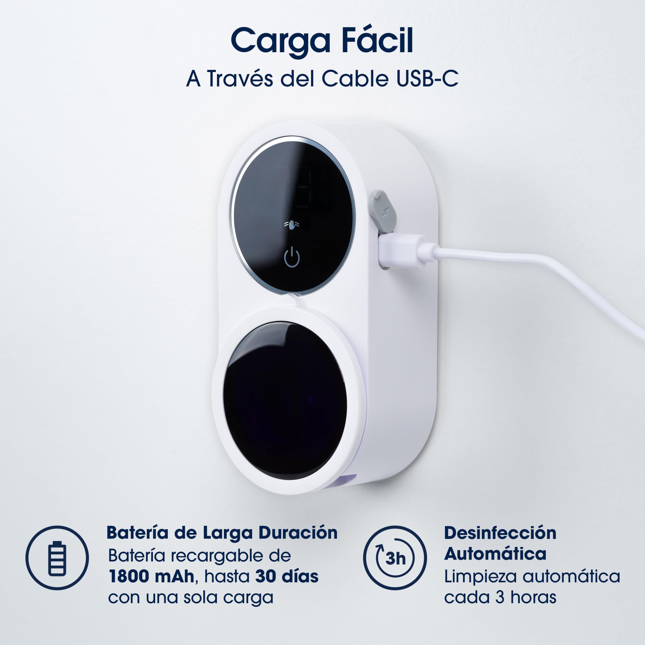 ZENT Esterilizador Cepillo Dientes - Desinfección Doble UV-C y UV-A - Higienizador Cepillo Dientes - Montaje Sin Taladro - Esterilización Automática con Batería 50 Días - Pantalla HD