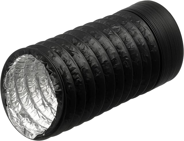 Ø 125mm / 1m PVC Aluminium Flexible Ducting - Black Ventilation Duct Hose for Tumble Dryer, Cooker Hood, Extractor Fan, Air Conditioner
