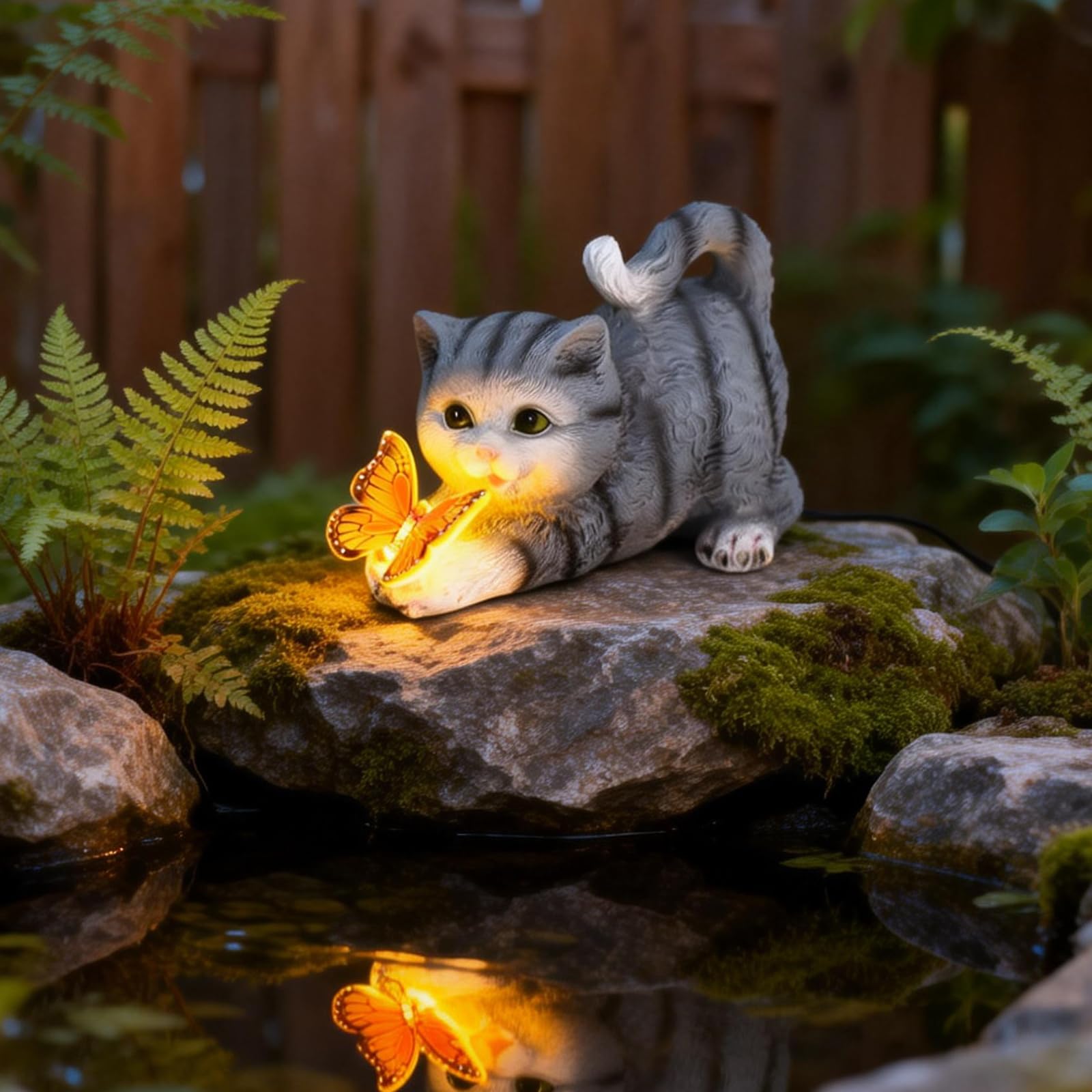 Sculture Decorative da Giardino con Gatti, Figura di Gatto da Giardino, Statua di Gatto in Resina con Lanterna Solare, IP65 Batteria Impermeabile Statuetta di Gatto Solare per Esterni per Terrazzo