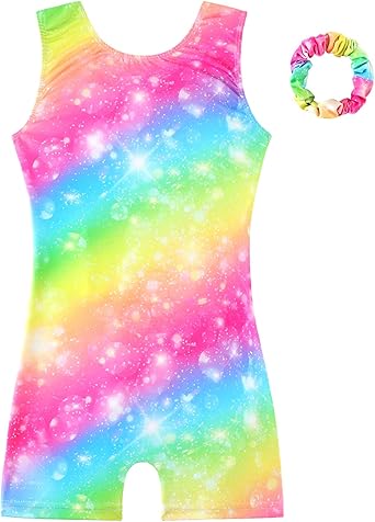 HOZIY Gymnastics Leotards for Girls with Shorts Biketards Dance Tumbling Outfits Matching Scrunchies 1-12 Years Old