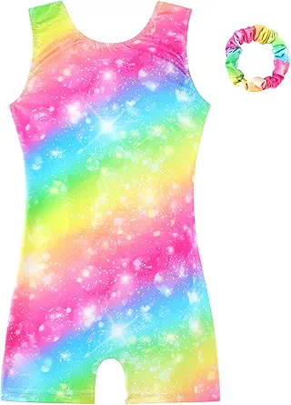 HOZIY Gymnastics Leotards for Girls with Shorts Biketards Dance Tumbling Outfits Matching Scrunchies 1-12 Years Old