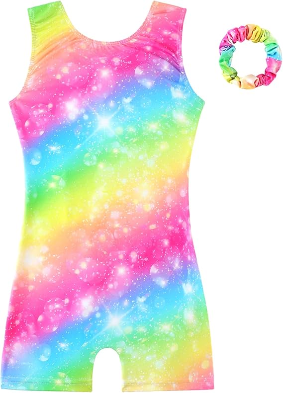 HOZIY Gymnastics Leotards for Girls with Shorts Biketards Dance Tumbling Outfits Matching Scrunchies 1-12 Years Old