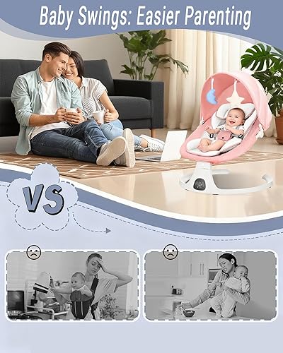 Miniatura 7 de Columpio eléctrico y portátil para bebé columpio inteligente con sensor, velocidades ajustables y arnés de seguridad, ideal para el hogar y viajes