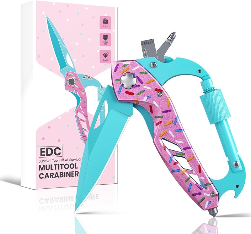 FUNBRO Multiherramienta 6 en 1 con navaja de bolsillo plegable, abridor de botellas | Rompeventanas y destornillador, multiherramienta de bolsillo, equipo para acampar, senderismo, regalos para hombres y mujeres