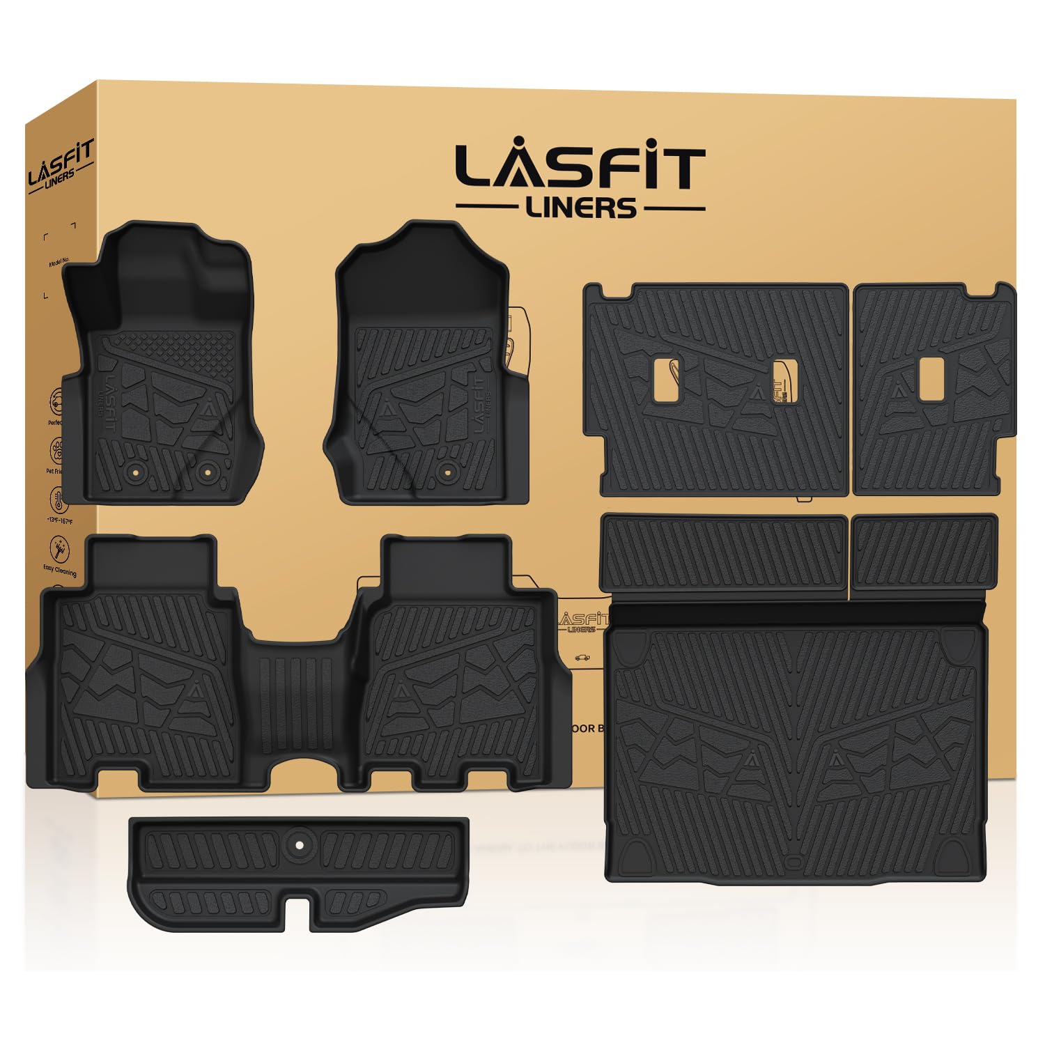 LASFIT Floor Mats & Cargo Liner & Backrest Mat Set for 2021-2025 Ford Bronco 4-Door Carpet Flooring All Weather Protector TPE Waterproof Sub Trunk Mat Back Seat Cover, Combo Set