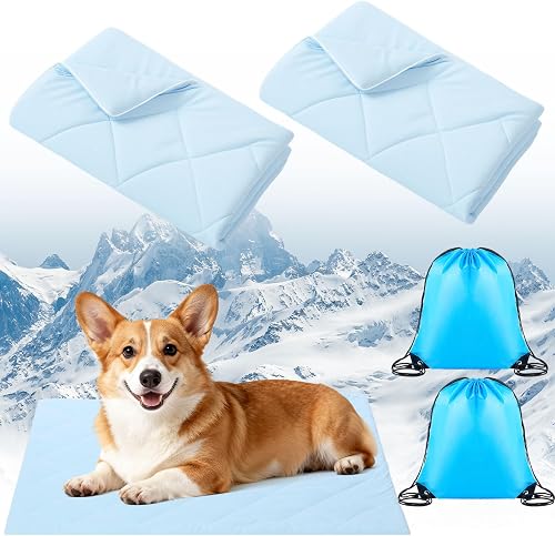 2 Pack Cooling Dog Blanket for Summer Soft Sky Blue Pet Sleep Cover Washable Breathable Odor Control Expertly Sewn Travel Crate Layer for Indoor Outdoor Use (Blue,M)