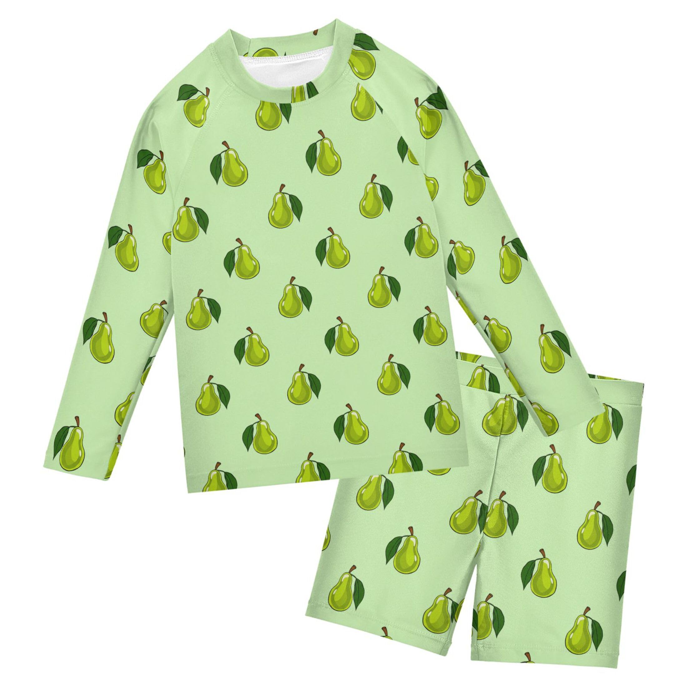 Pear Fruit Boys Rash Guard Swimsuits Set for Boys Long Sleeve Swim Shirts Bathing Suits with Trunks B0404701