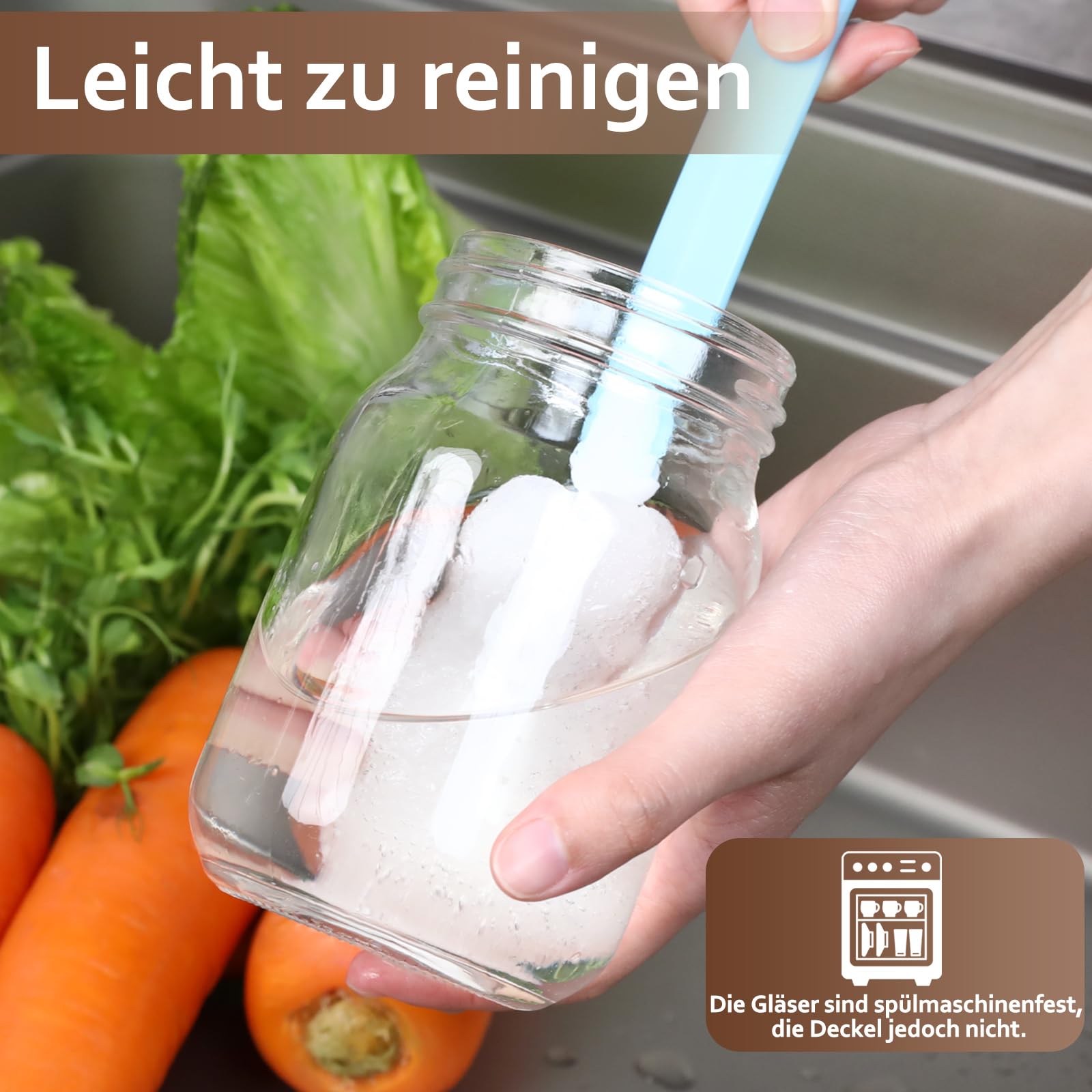 Artist Hand Einmachgläser 36er Set, Marmeladengläser 500 ml | Mit zweiteiligem Schraubdeckel, Etiketten und Reinigungsbürste, Gläser für Honig, Pesto, Overnight Oats und Vorräte