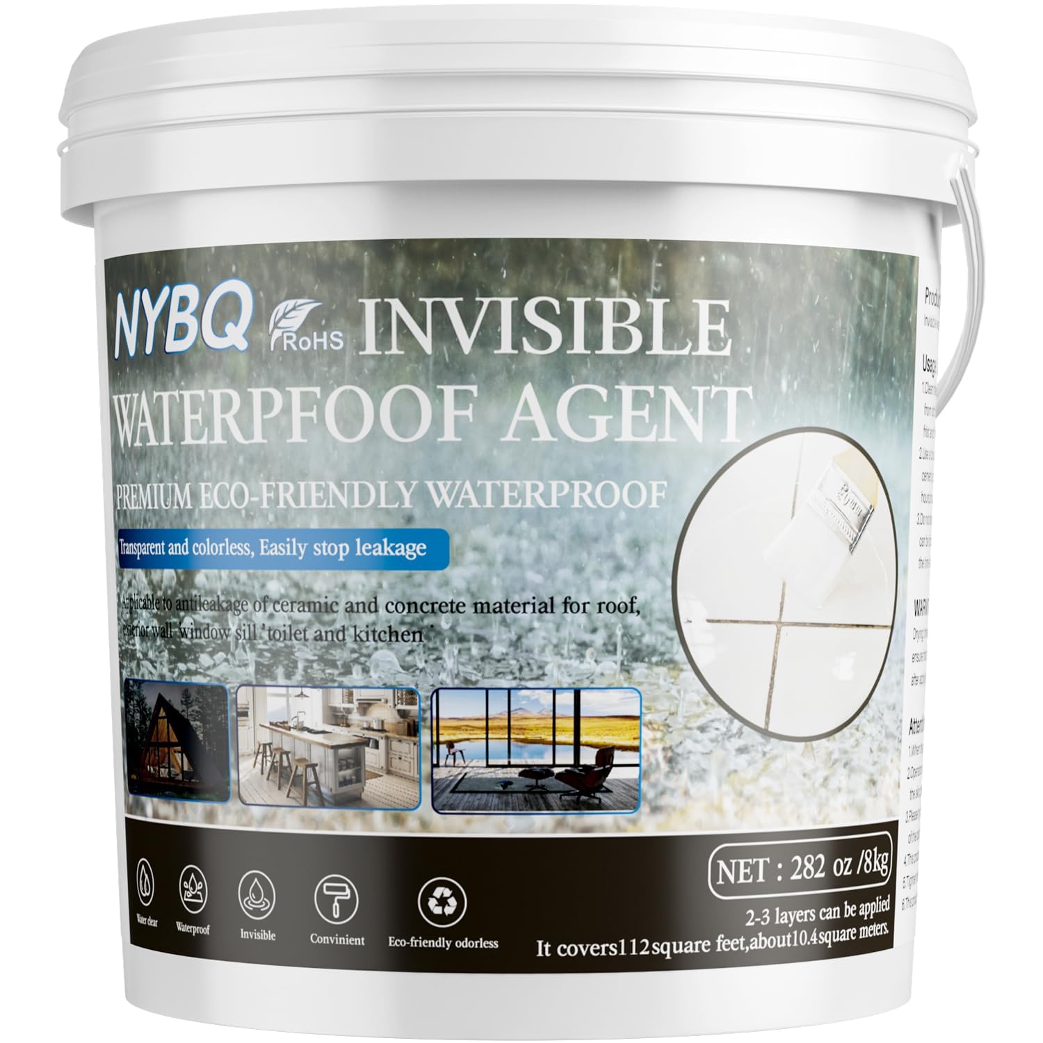 NYBQ 8KG Transparente Wasserdichte Beschichtung, Dichtungsmasse Wasserdicht, Flüssige Wasserdichte Versiegelung Unsichtbare Dichtmasse, Leck Wasserdichter, für Wand, Badezimmer, Innen und Außen