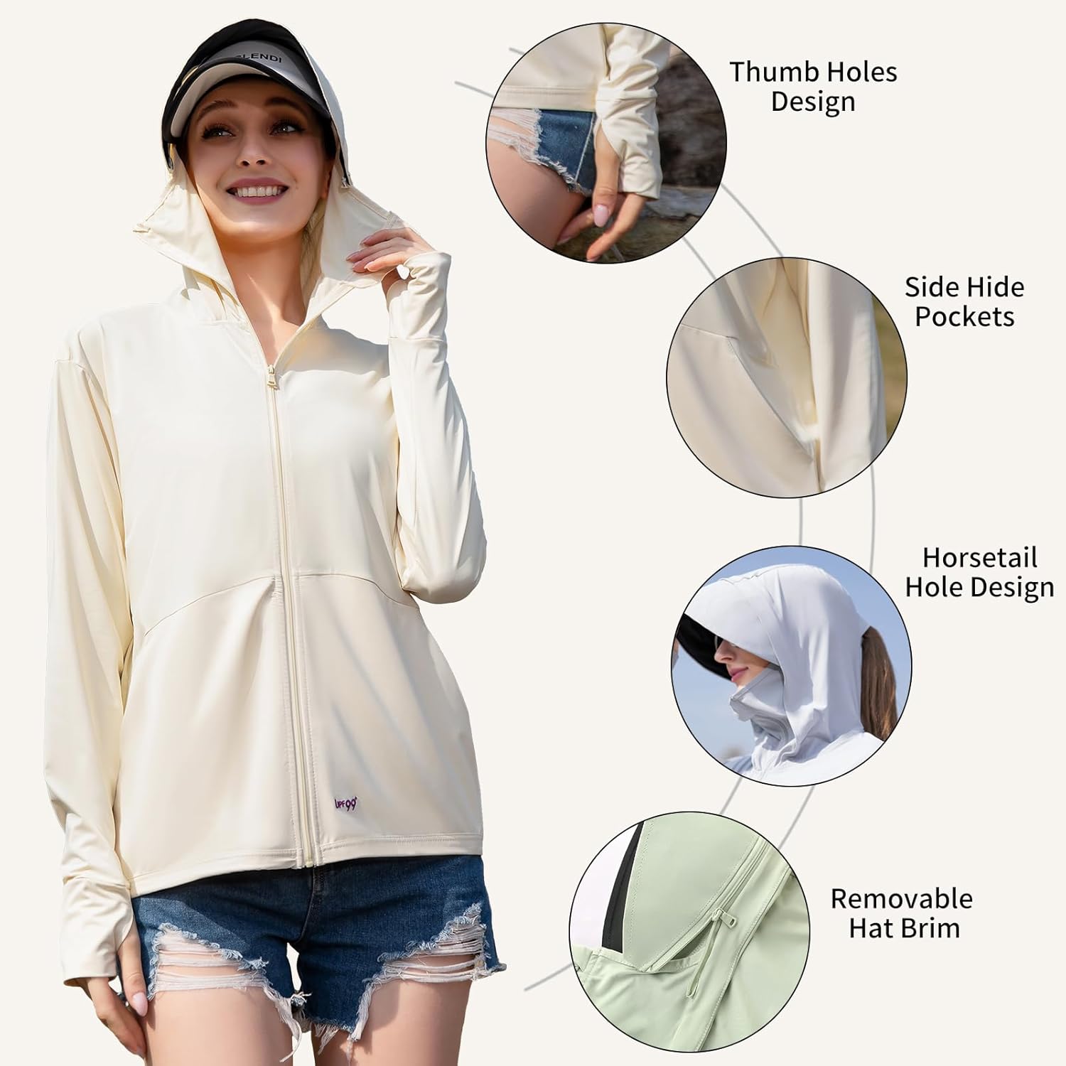 Sun Hoodie UV Protection - Comfy UPF 99+ Sun Jacket w/Long Sleeve, Zipper, Pocket for Hiking, Running, Cycling