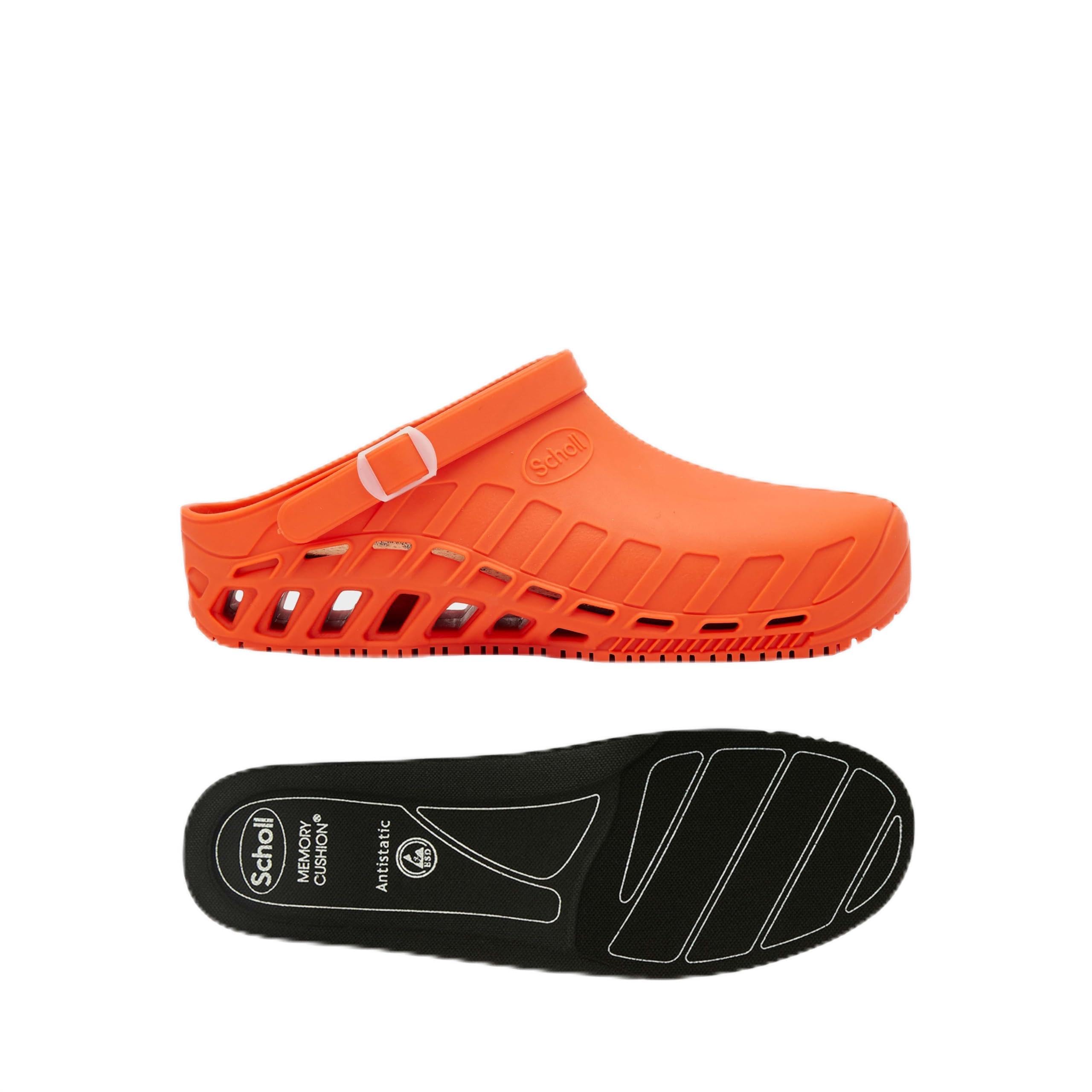 Scholl Clog Evo Naranja + Plantillas PRO Antiestáticas Scholl con Memory Cushion para Clog Evo – Naranja/Negro
