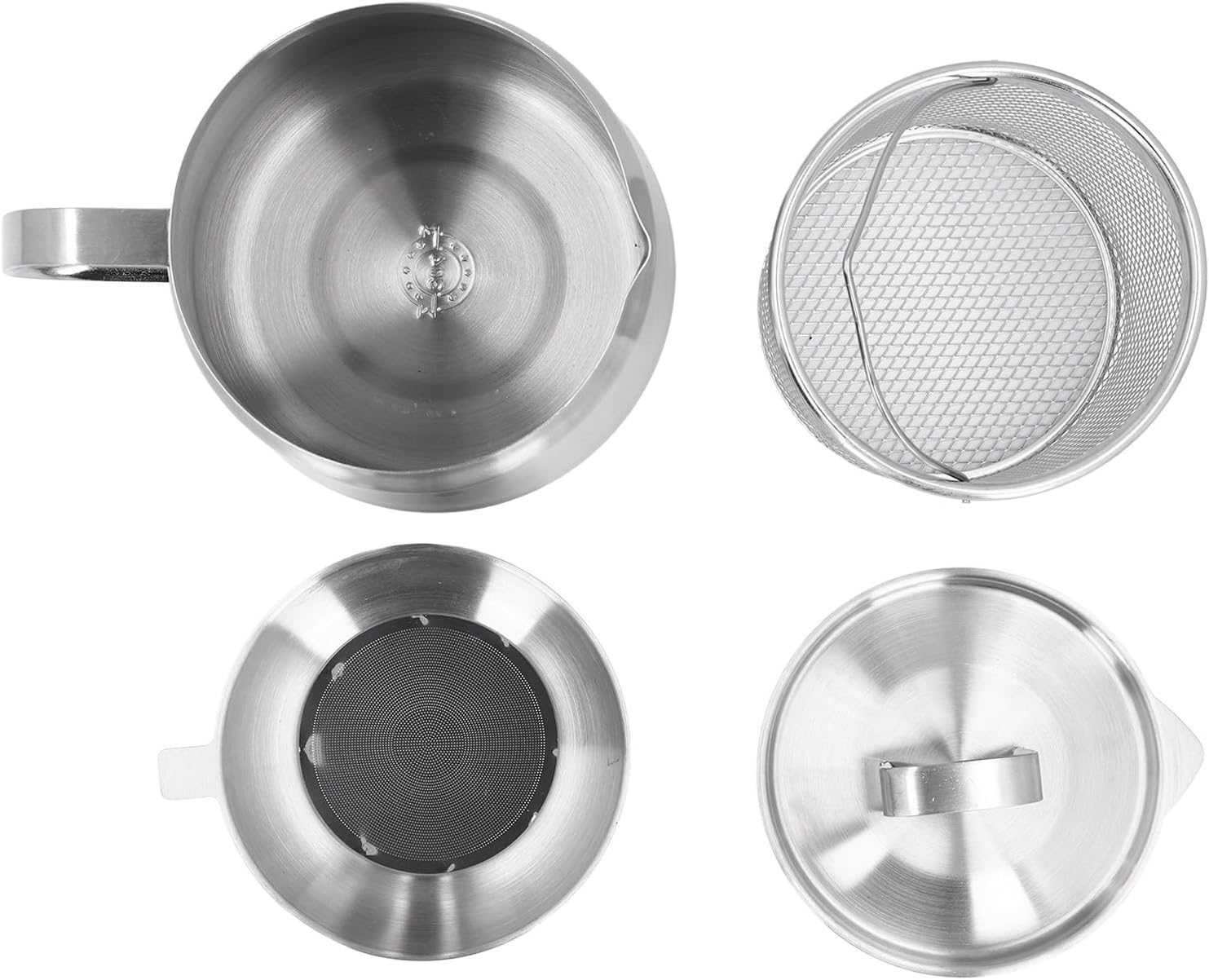 Zerodis Oil Strainer Pot Stainless Steel Large Capacity Versatile Usage Pot Large Dispensing Bottles Frying Pot Fat Separator Holder Filter Container for Pouring Versatile Usage Pot (2L)