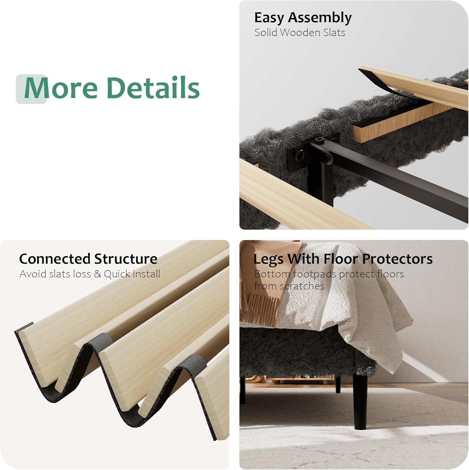 Queen Size Flannel Platform Bed Frame with Adjustable Headboard, Anti-Collision Soft Rounded Corners, No Box Spring Needed, Easy Assembly, Noise-Free, Charcoal Gray