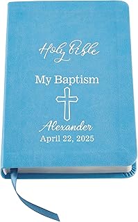Let's Make Memories Personalized Baptism Baby Bible - Religious Gift for Faith Milestone - Customize with Any Message - for Boy - Easter Basket Stuffer - Baptism Keepsake - Blue