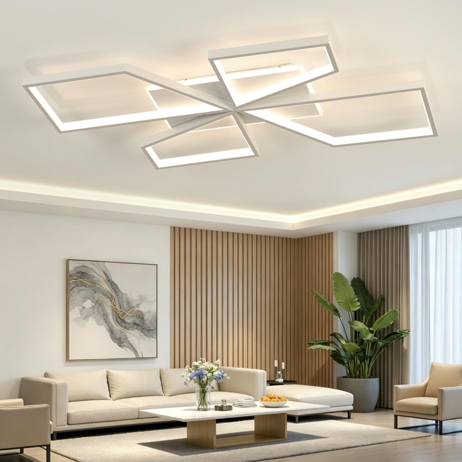 OTREN Plafoniera LED Soffitto Dimmerabile, Lampadario Camera da Letto 78CM | Timer e Funzione Memoria, Moderno per Soggiorno Cucina Sala da Pranzo, Bianco, 72W