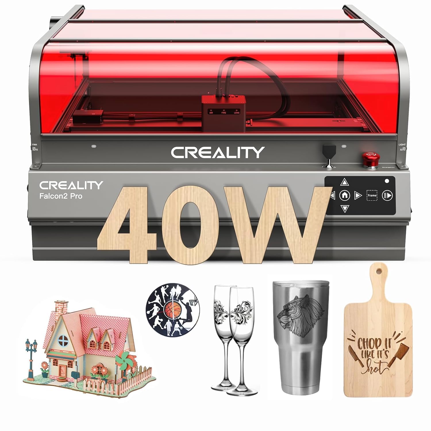 WOL 3D Creality Falcon 2 Pro Enclosed Laser Engraver and Cutter 40W, 400x415mm Working Area, Air Assist, Built-in Camera (40, Volts)