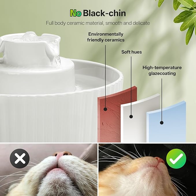 Fuente de Agua para Gatos de Cerámica, 2.1L con Filtros y Bomba Silenciosa miniatura 7