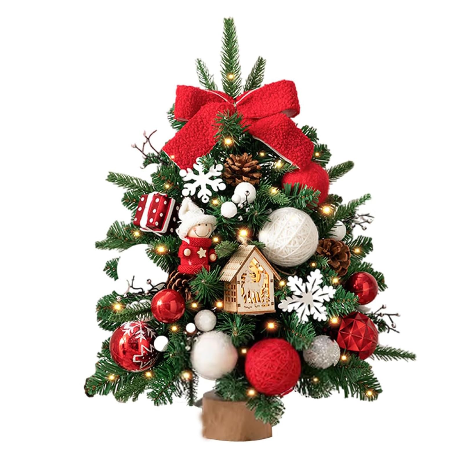 Sapins de Noël artificiels de Table 45/60/90 cm, Petits sapins de Noël avec lumières for décoration de fête DIY Plantes artificielles(Rot,60CM)