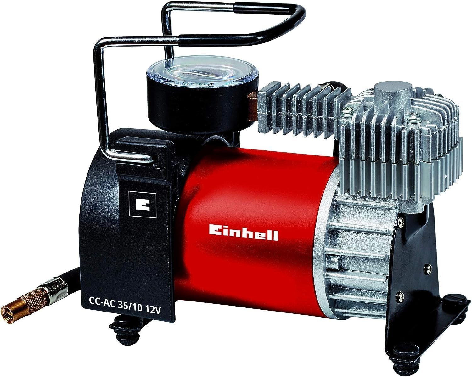 Einhell Car Compressor CC-AC 35/10 12 V, 0-10 Bar Pressure Gauge, 35 litres Per Minute Flow Rate, Connection via The Cigarette Lighter with 4 Additional Adaptors