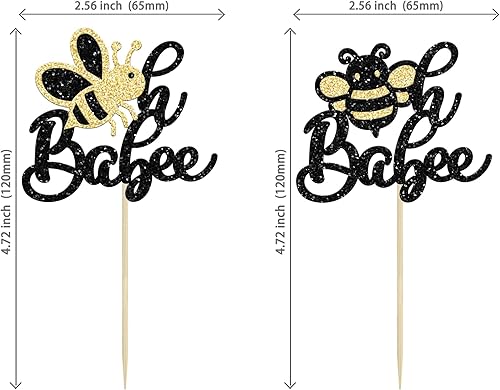 Miniatura 2 de 24 adornos para cupcakes de abejorro con purpurina Oh Babee, decoraciones para temática de abejas, baby shower, niños, suministros de decoración de