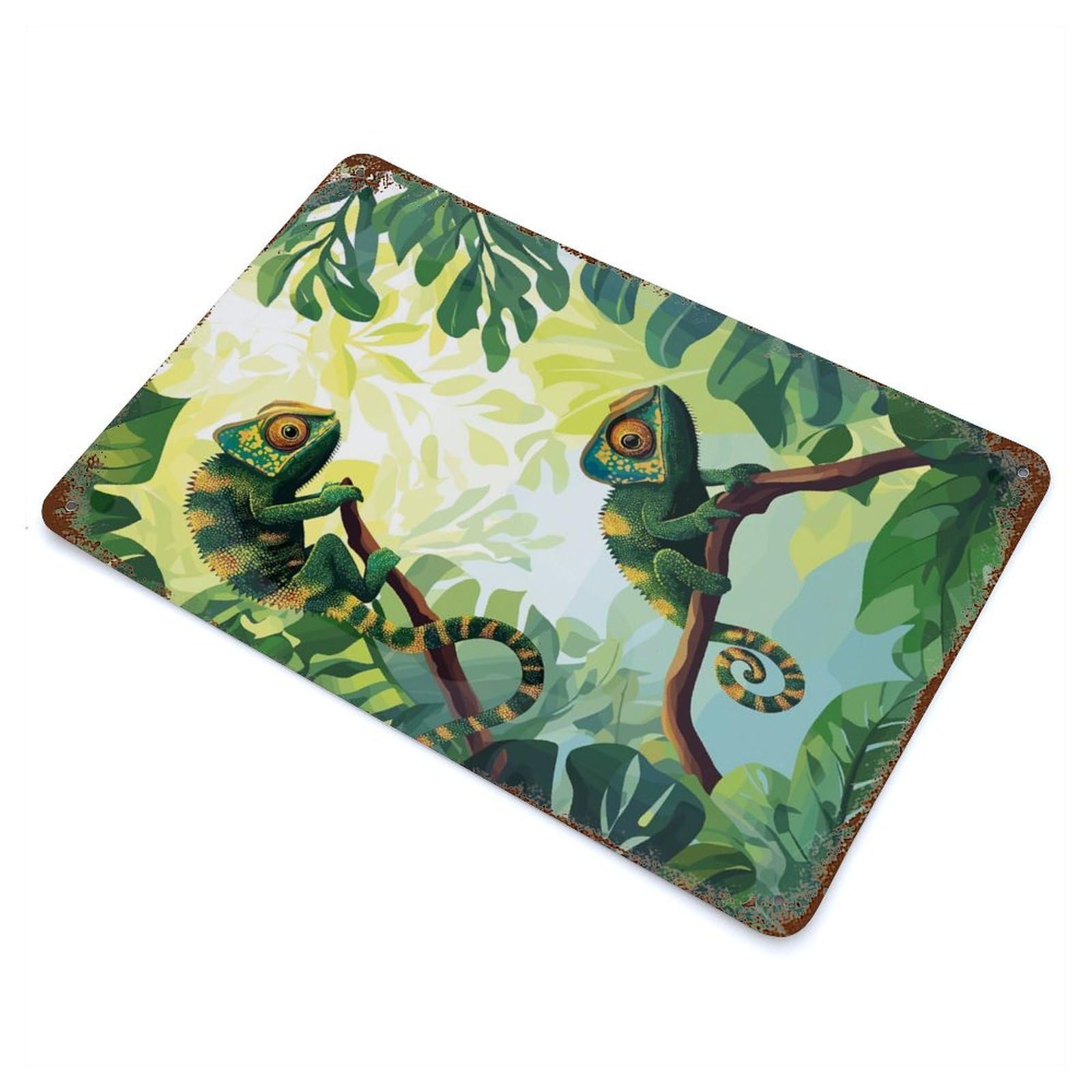 Chameleons in Jungle Rusty Metal Tin Sign 11.8"x7.9", Farmhouse Wall Decor for Farmhouse, Kitchen And Entryway Decor