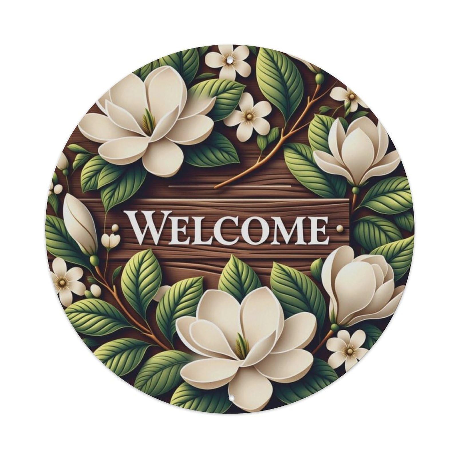 Ldfuieksufg Style Magnolia Flower Welcome Sign Vintage Aluminium Metal Sign, Retro Wall Decor For Home, Bar, Garage & Farmhouse 20X20cm