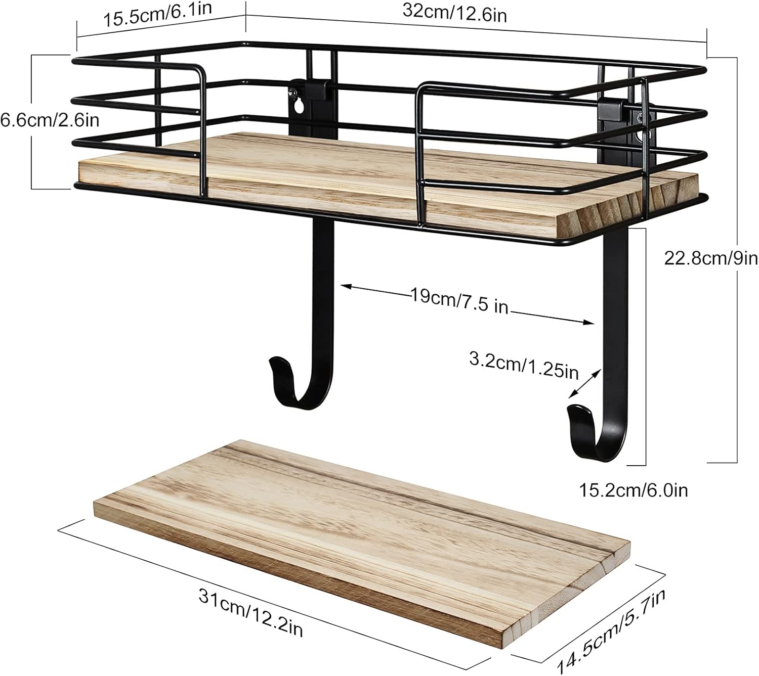 THYGIFTREE Ironing Board Hanger Metal Wall Mount Laundry Room Decor Iron and Ironing Board Holder, Laundry Room Organization and Storage with Large Storage Wooden Base Basket and Removable Hooks : Home & Kitchen