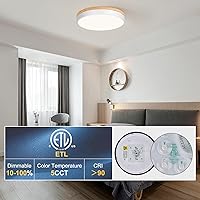 Vista 8 de Lámpara de techo LED regulable de madera con montaje empotrado, 5CCT 2700K-6000K, lámpara de techo redonda moderna cerca del techo, lámpara de techo