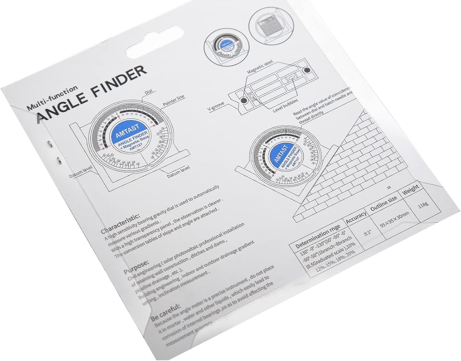 Angle Gauge High-Visibility Angle Finder Angle Inclinometer with Magnetic Base Tilt Degree Meter with Dual Level Bubble Back Comparison Table Angel Meter for Civil Engineering (Model AMT127)