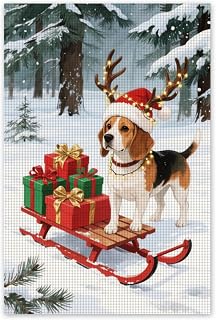 Sled Riding Beagle Dog Diamond Painting Kits for Adults,Christmas Diamond 5D Gem Diamond Art Painting for Relatives and Friends Home Wall Decor Gifts 16x20 Inch