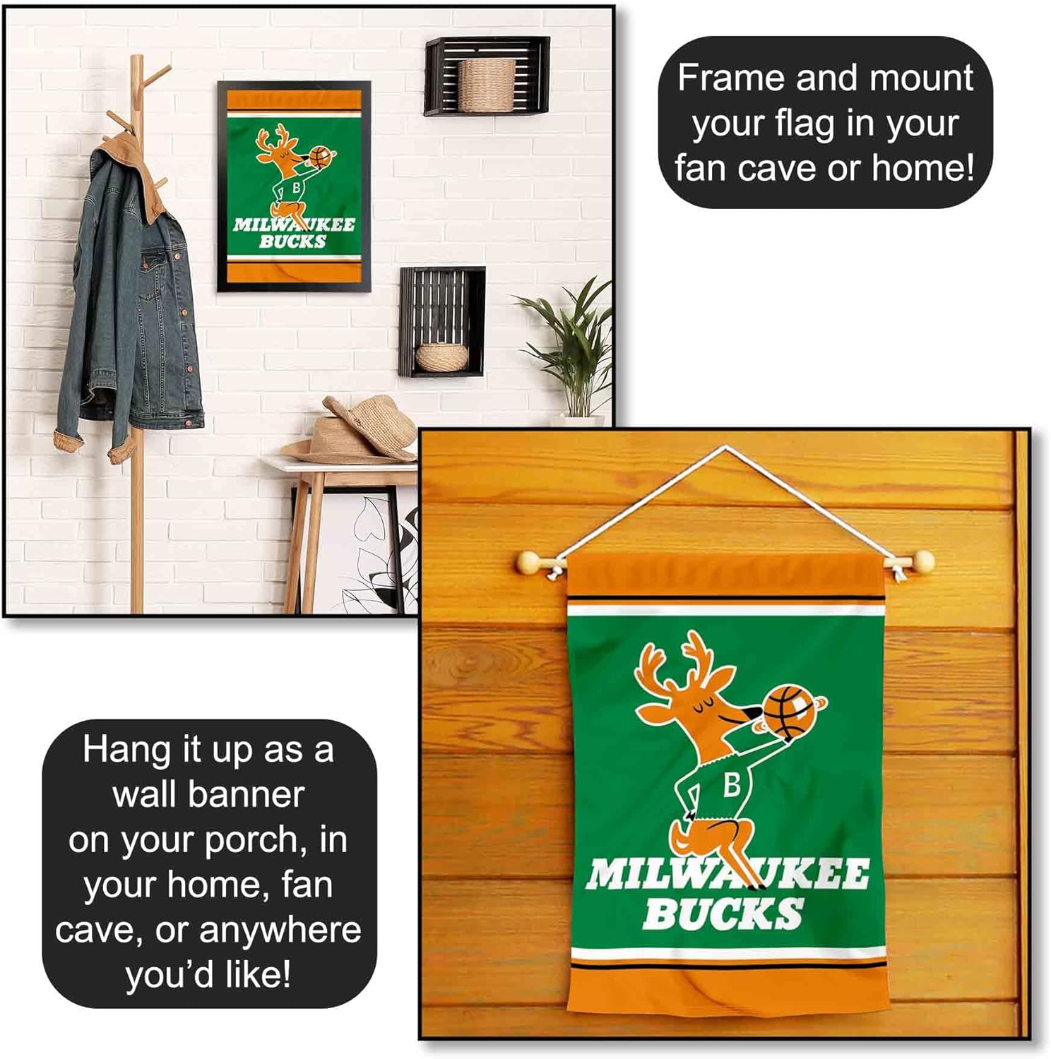 Milwaukee Bucks Vintage Throwback Retro Double Sided Garden Flag - Image 5