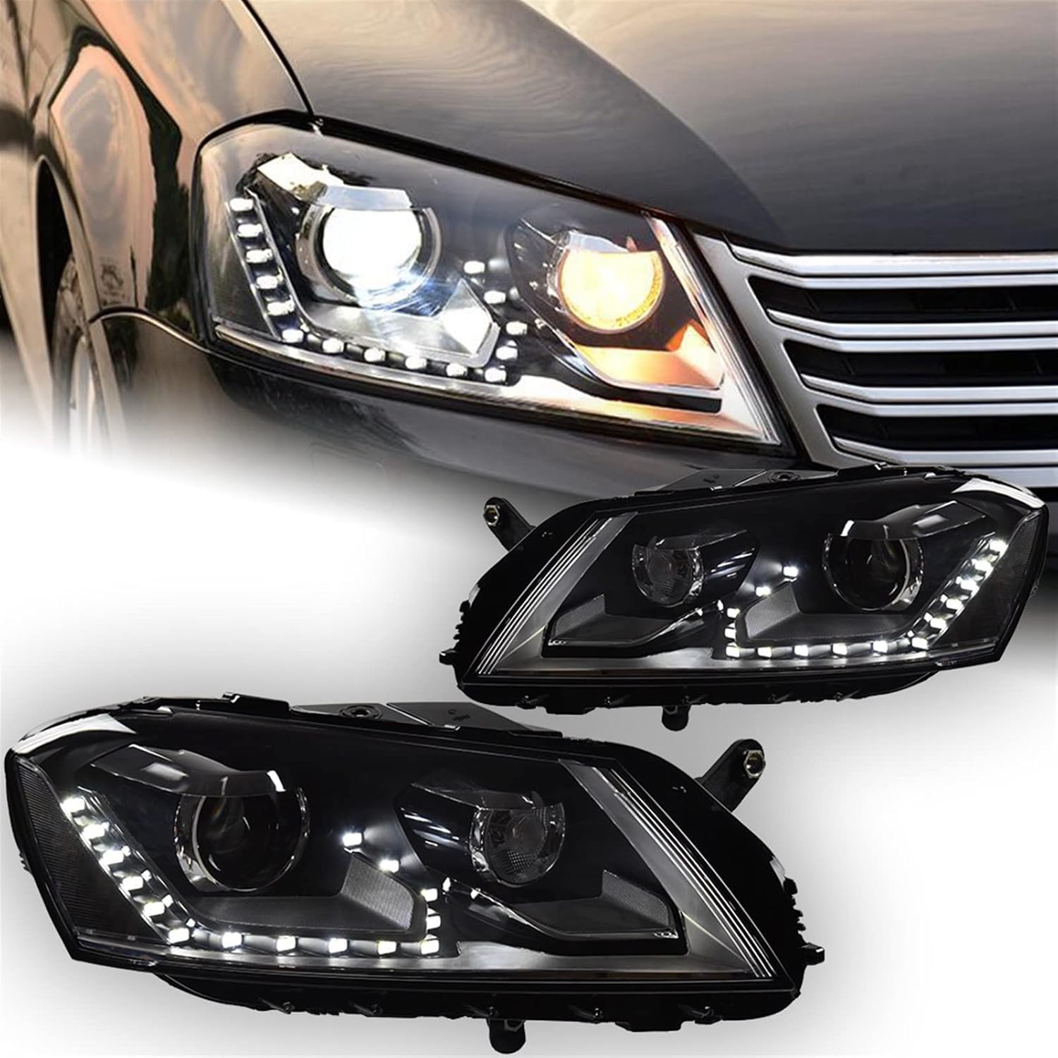 Car Styling Compatible With VW Passat B7 Headlight 2012-2016 Passat Europe LED DRL Hid Head Lamp Angel Eye Bi Xenon Beam Accessories(Headlight No Bulb)