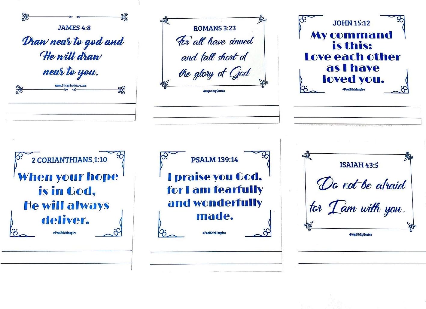 Study Bible Sticky Notes - Scripture Notes for Prayer & Inspirational Reminders - 2 Pads 50 Sheets/Pad - White Notes Blue Text V3