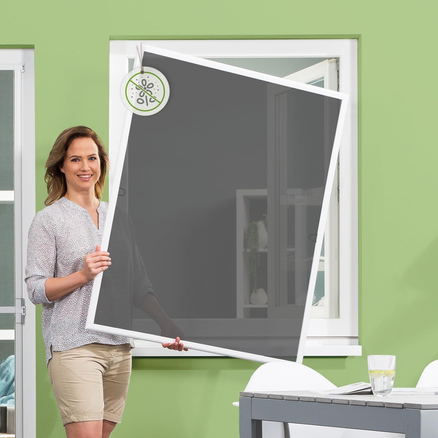 empasa Pollenschutz Fliegengitter Fenster START Alurahmen für Allergiker | Pollenschutzgitter Pollenvlies Insektenschutz Alurahmen kürzbar, Farbe: Weiß, Größe: 130 x 150 cm