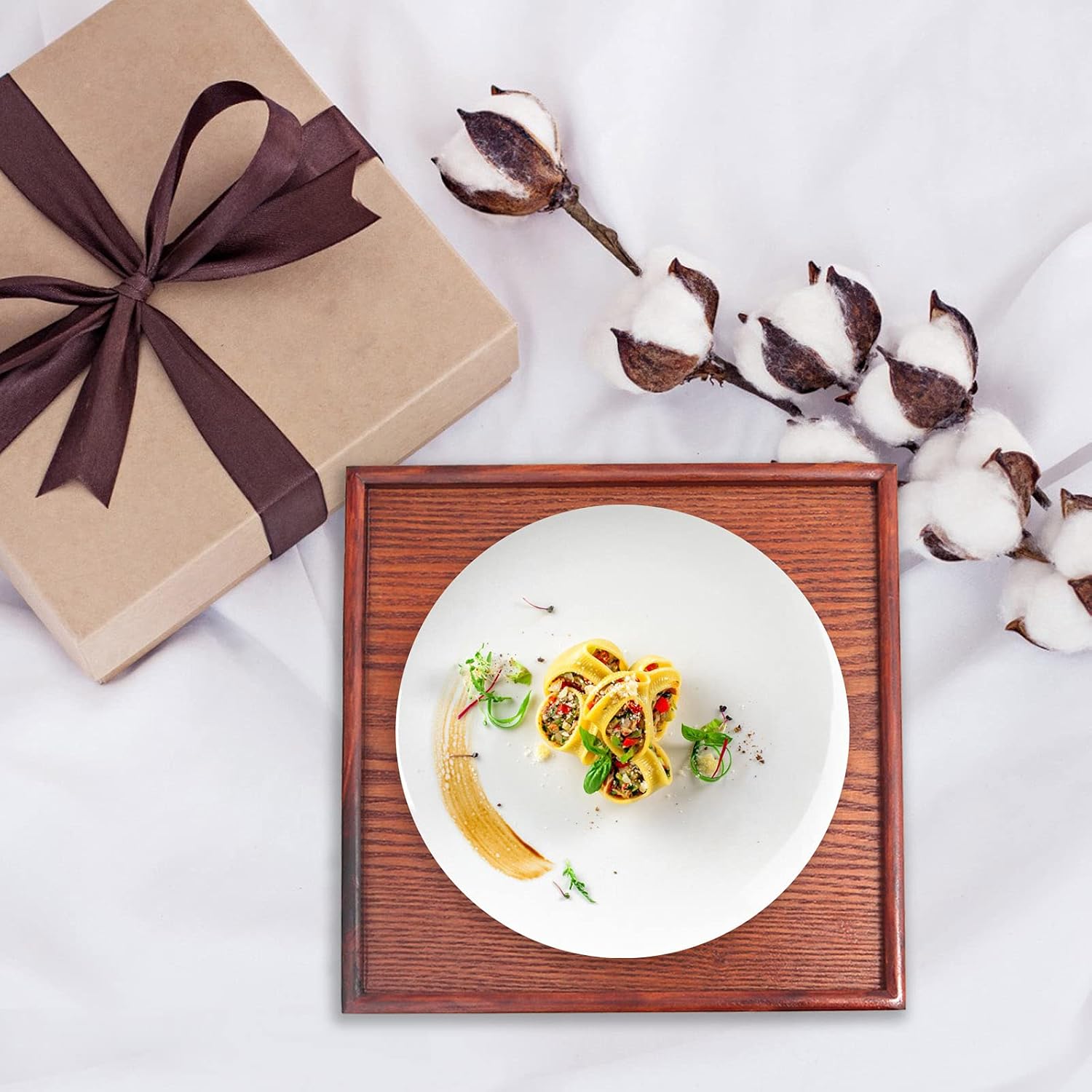 Solid Wood Serving Tray, Square Non-Slip Tea Coffee Snack Plate, Serving Tray with Raised Edges, for Home Kitchen Restaurant - Image 2