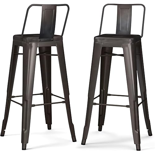 SIMPLIHOME Rayne Industrial Metal 30 inch Bar Stool (Set of 2) in Gun Metal Grey for the Dining Room and Kitchen