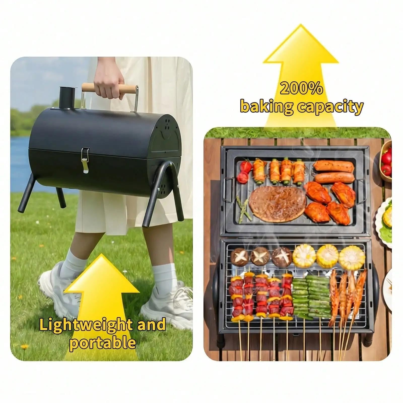 Barbacoa Portatil Parrilla de barbacoa carbón portátil doble capa