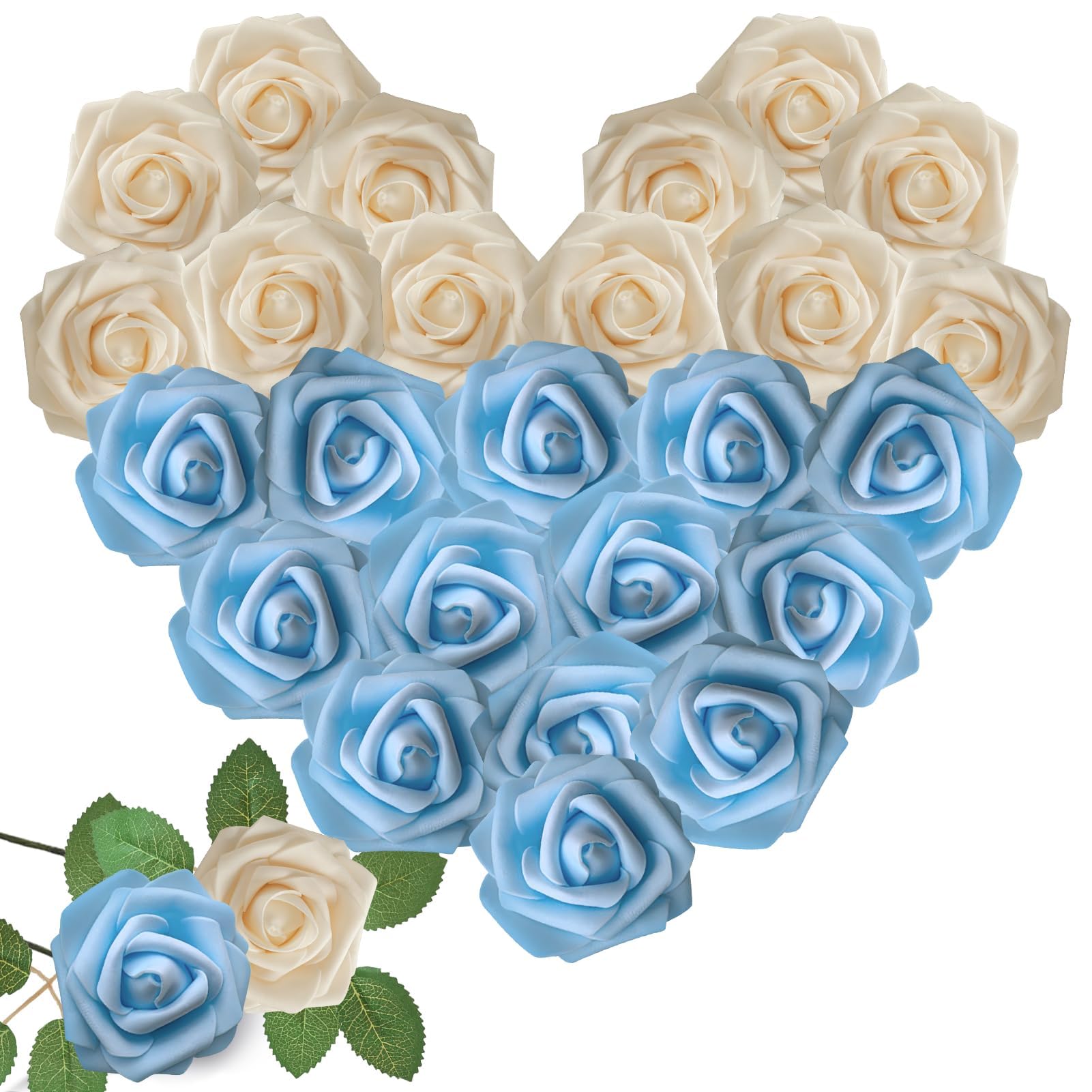 Artificial Roses 25PCS Sky Blue and Champagne Roses for Bridal Wedding — image 1
