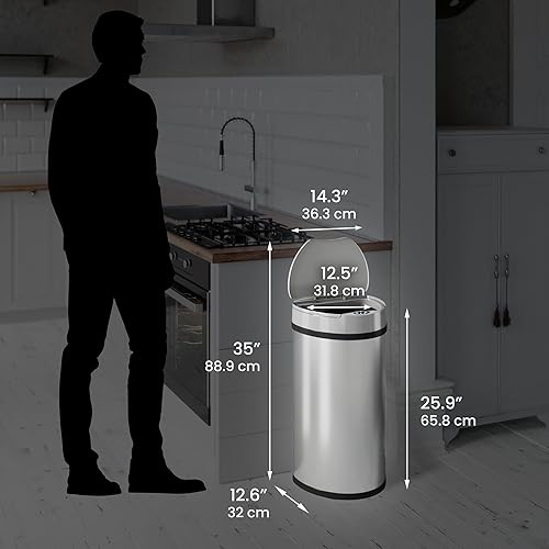 Miniatura 6 de iTouchless 13 galones Bote de basura de apertura extra ancha semi redonda, sin necesidad de tocar.
