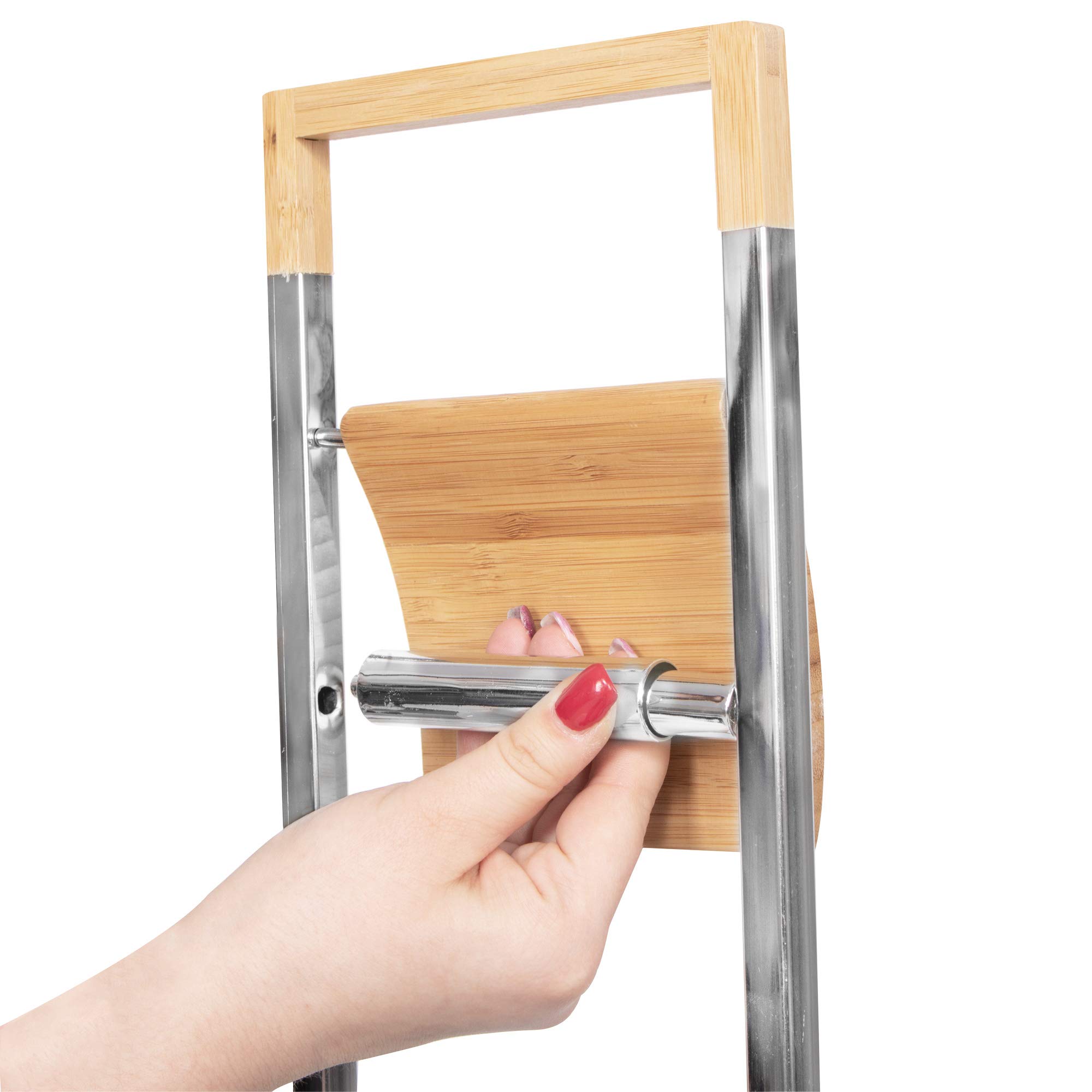 SPRINGOS Supporto per scopino WC con porta carta igienica integrato, in bambù, in metallo, 75,5 cm
