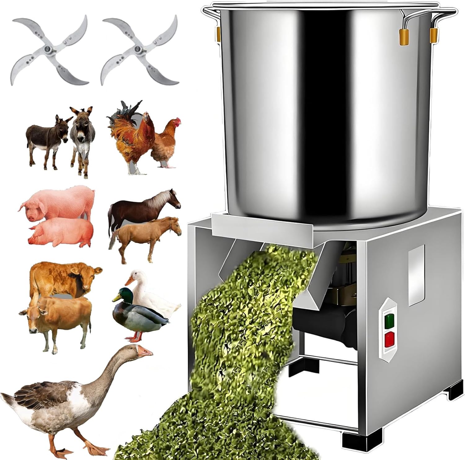 Vegetable Chopper Commercial,1800w Electric Commercial Vegetable Chopper, 120Kg/H 3500 RPM, Thickened Stainless Steel, Large-Diameter Feed Inlet for Animal Feed for Vegetables Grains Peanut (1800W)